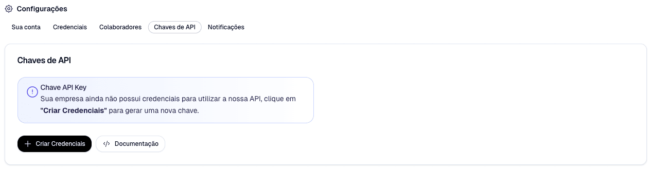 Tela de credenciais